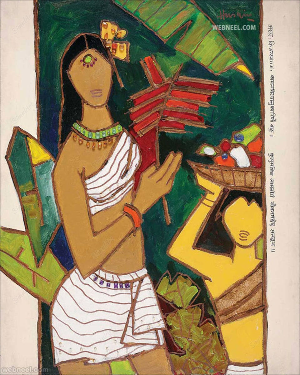 Woman With Plantains - Art Prints By Mf Husain