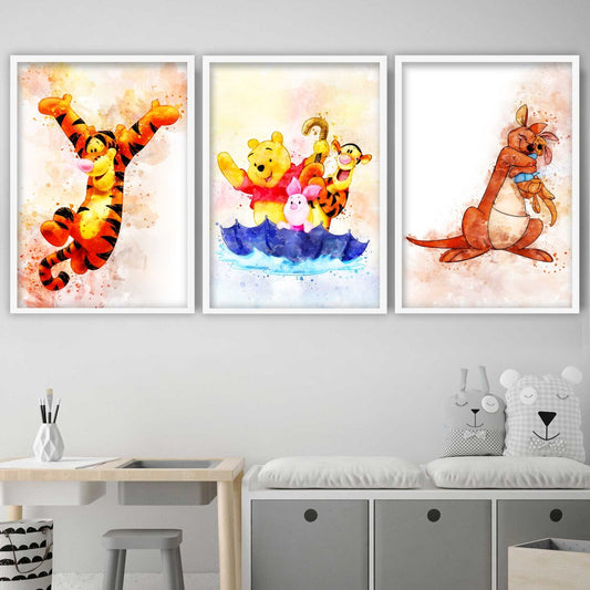 Set of 3 WINNIE the POOH Watercolour Art Prints Tigger Eeyore Piglet Collection Nursery Pictures Posters Artwork