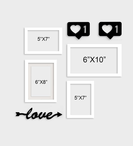 Set Of 4 White Photo Frame With Love & Heart Mdf Cutout