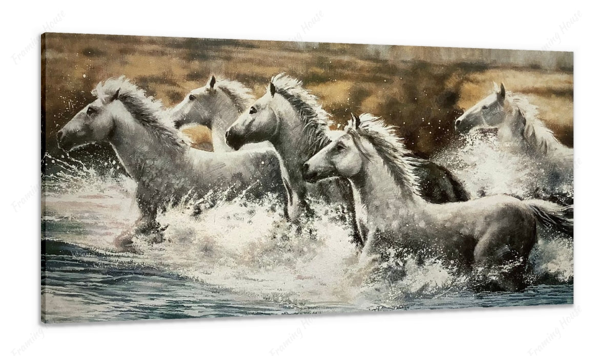 5 Horses Running On Water